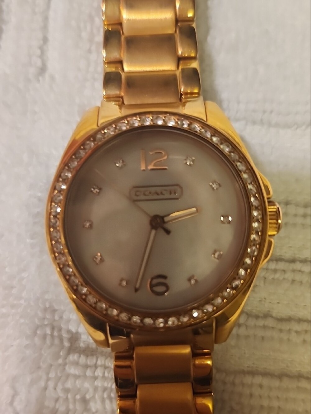 COACH Gold-Tone Crystal Bezel Woman 's Watch with White Dial - Picture 5 of 9